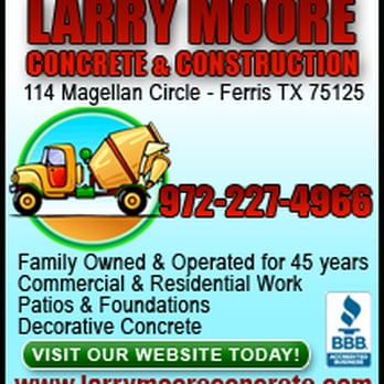 Larry Moore Concrete and Construction - Larry Moore Concrete and Construction Ad Powered by YellowPageCity.com - Patio Coverings Near Me - Ferris, Texas Larry Moore Concrete and Construction - Larry Moore Concrete and Construction Ad Powered by YellowPageCity.com - Patio Coverings Near Me - Ferris, Texas