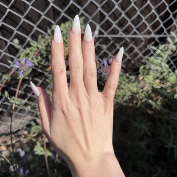 Peacock Nails - M classic acrylic set with gel paint (color is milky white) almond shape - Nail Salons Near Me - Lemon Grove, California Peacock Nails - M classic acrylic set with gel paint (color is milky white) almond shape - Nail Salons Near Me - Lemon Grove, California