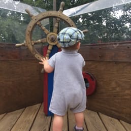 The fenced-in yard has some fun things to climb around (pictured pirate ship), which is nice but proved boring quickly. The fenced-in yard has some fun things to climb around (pictured pirate ship), which is nice but proved boring quickly.
