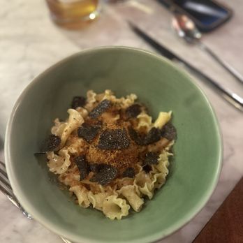 Death & Taxes - Campanelle, poached egg, embered parmesan cream, truffle - New American Near Me - Raleigh, North Carolina
