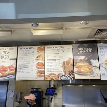 Einstein Bros. Bagels - Overhead menu options. A lot to choose from. They also have muffins, danishes.. - Bagels Near Me - Studio City, California Einstein Bros. Bagels - Overhead menu options. A lot to choose from. They also have muffins, danishes.. - Bagels Near Me - Studio City, California