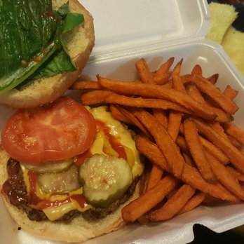 The Burger Grille - Cheeseburger w/sweet potato fries - Burgers Near Me - Uxbridge, Massachusetts