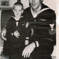 World War II Submarine Memorial - West - Crewman Max Klier and son Bill.