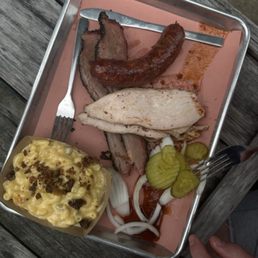 Sausage, Mac and cheese, turkey, brisket