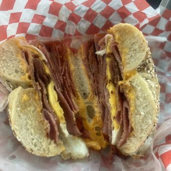 Bagel Bob's - Jersey Special with extra meat on an Everything bagel. - Delis Near Me - Houston, Texas Bagel Bob's - Jersey Special with extra meat on an Everything bagel. - Delis Near Me - Houston, Texas