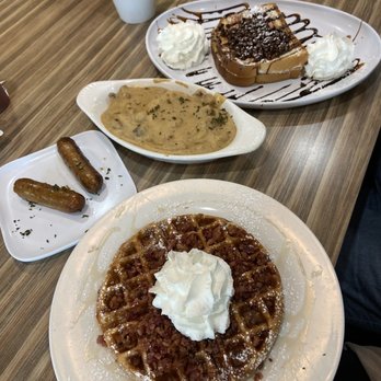 @ The Diner - sweet & salty waffle, breakfast sausage, side of biscuit & gravy, canoli french toast - Breakfast & Brunch Near Me - Orlando, Florida @ The Diner - sweet & salty waffle, breakfast sausage, side of biscuit & gravy, canoli french toast - Breakfast & Brunch Near Me - Orlando, Florida