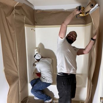Always Refinishing - Shower #1 - taping and masking to protect areas from overspray - Kitchen & Bath Near Me
