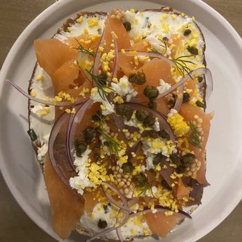 Scratchboard Kitchen - Ahhh the main event Lox on toasted sourdough bread w/lemon, chive cream cheese, capers, red onions & mustard seeds (EXCELLENT) - Breakfast & Brunch Near Me - Arlington Heights, Illinois Scratchboard Kitchen - Ahhh the main event Lox on toasted sourdough bread w/lemon, chive cream cheese, capers, red onions & mustard seeds (EXCELLENT) - Breakfast & Brunch Near Me - Arlington Heights, Illinois