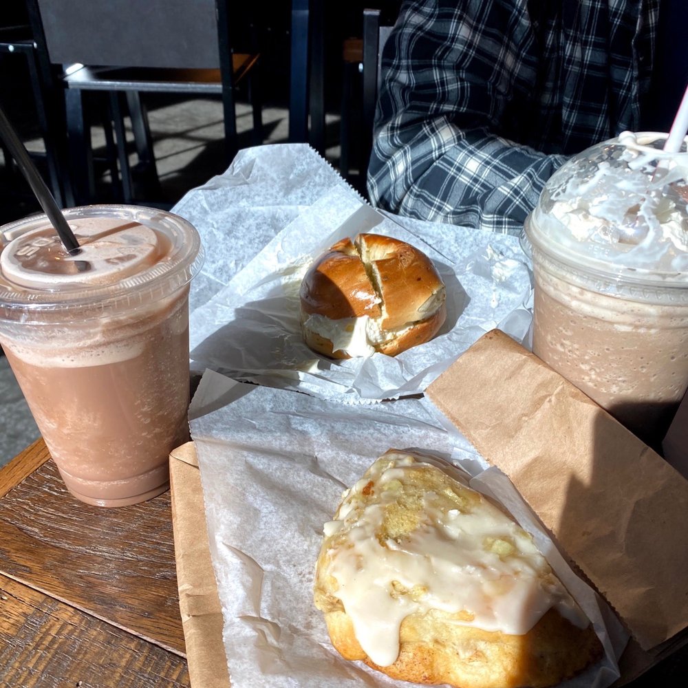 Bagel with Plain Cream Cheese & two blended coffees Bagel with Plain Cream Cheese & two blended coffees