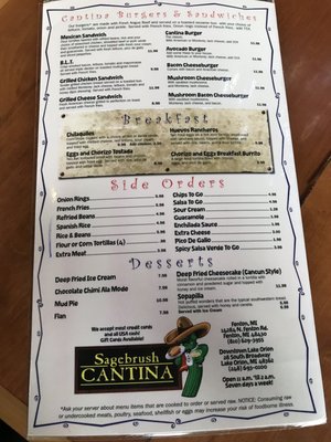 Menu photo 7 Sagebrush Cantina Lake Orion, MI
