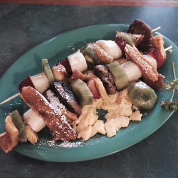 The Potholder Cafe - French toast kabob. Yum!  Fresh fruit and French toast ... Over scrabble eggs. - Breakfast & Brunch Near Me - Long Beach, California