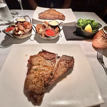 Flame Steakhouse - T-bones, lyonnaise potatoes x2 and broccoli - Steakhouses Near Me - Springfield, Missouri