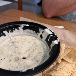 Tacos Locos - This is queso immediately after it's brought out. The cheese barely covered the bottom of the bowl.