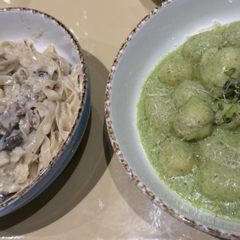 Amuri - Left: Pasta Cheese Wheel of the Day ~ sooo good Right: Asiago Gnocchi with a creamy basil pesto sauce (melts on your mouth ~ amazing !) - Italian Near Me - San Diego, California Amuri - Left: Pasta Cheese Wheel of the Day ~ sooo good Right: Asiago Gnocchi with a creamy basil pesto sauce (melts on your mouth ~ amazing !) - Italian Near Me - San Diego, California