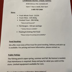 Linwood Acres Trout Farms - Trout Prices and fishing information