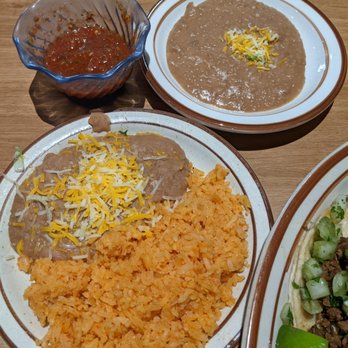 La Cabañita Mex #2 - Salsa & beans for dipping and a side rice & beans for the tacos. - Mexican Near Me - Bellevue, Idaho