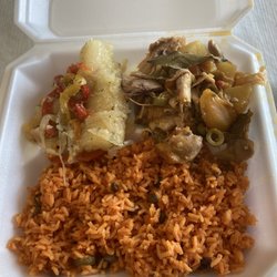 Don't Stay Hungry - Very delicious and authentic! pictured is their yellow rice, yuca, and chicken stew.