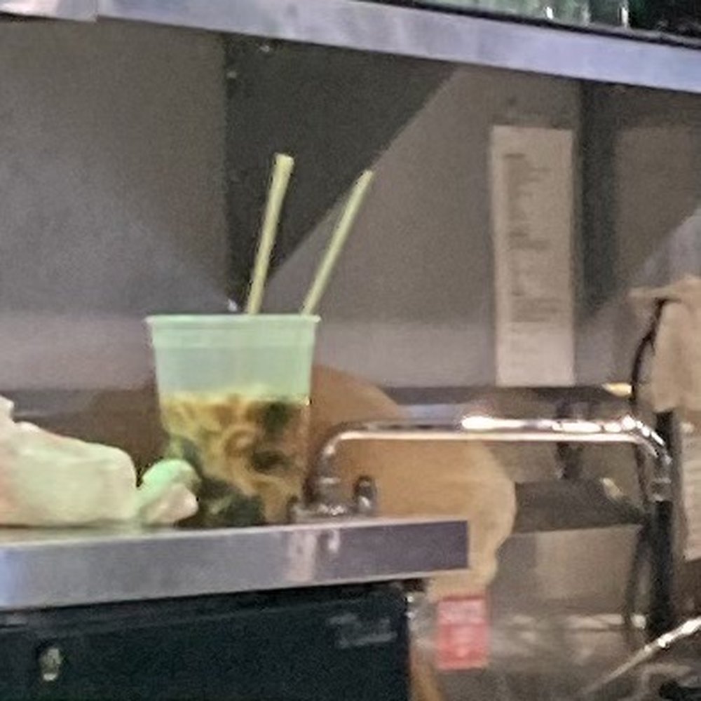 Slurp, slurp between customers. Slurp, slurp between customers.