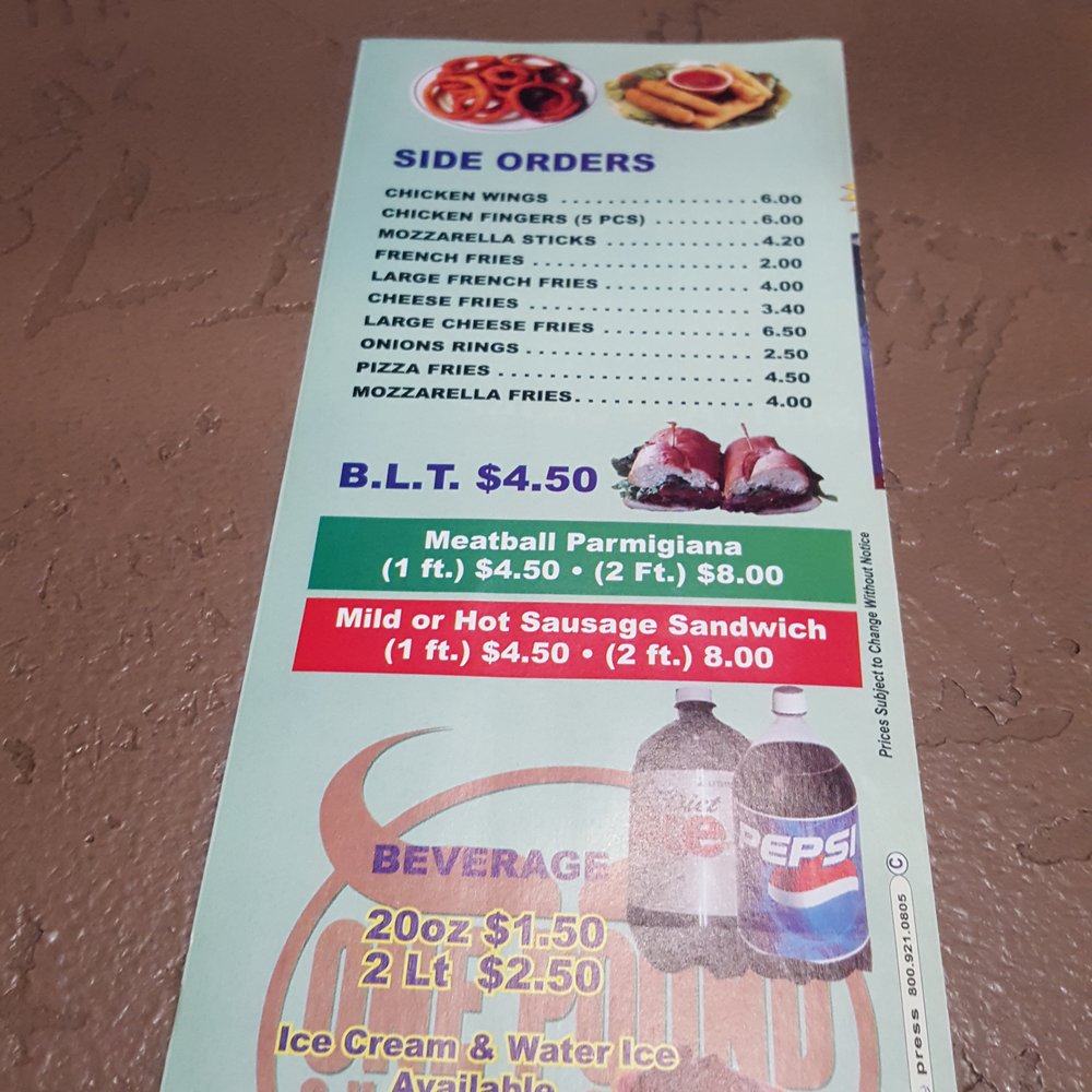 One Pound Cheesesteaks - Menu Back - Sandwiches Near Me - Philadelphia, Pennsylvania