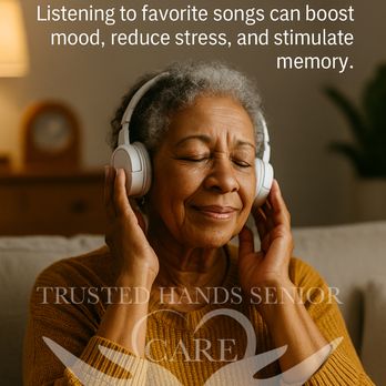 Trusted Hands Senior Care - Seniors Tuesday Tip: Music Therapy: Listening to favorite songs can boost mood, reduce stress, and even stimulate memory recall. - Home Health Care Near Me - Roswell, Georgia Trusted Hands Senior Care - Seniors Tuesday Tip: Music Therapy: Listening to favorite songs can boost mood, reduce stress, and even stimulate memory recall. - Home Health Care Near Me - Roswell, Georgia
