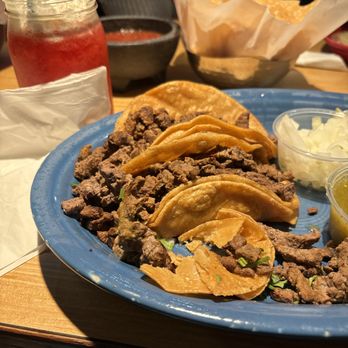 Senor Fiesta - 3 Authentic Tacos de Asada with Corn Tortillas and a Strawberry Fruit Smoothie - Mexican Near Me - Gainesville, Georgia Senor Fiesta - 3 Authentic Tacos de Asada with Corn Tortillas and a Strawberry Fruit Smoothie - Mexican Near Me - Gainesville, Georgia