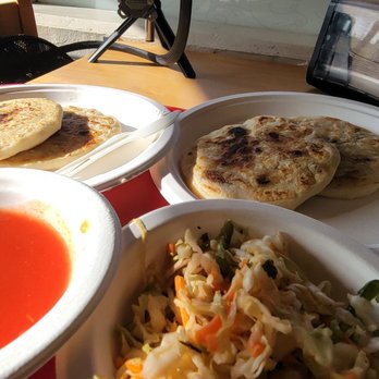 Las Pacitas Salvadorean Bakery - Cabbage, salsa, 2 cheese and bean pupusas, and 2 pork, bean and cheese pupusas - Bakeries Near Me - San Leandro, California Las Pacitas Salvadorean Bakery - Cabbage, salsa, 2 cheese and bean pupusas, and 2 pork, bean and cheese pupusas - Bakeries Near Me - San Leandro, California