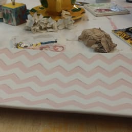 Chevron decorative platter in London fog and raspberry dream. The colors will come out different after firing. Chevron decorative platter in London fog and raspberry dream. The colors will come out different after firing.
