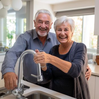 Booze Plumbing - Happy customers with a new faucet! - Plumbing Near Me - Chantilly, Virginia Booze Plumbing - Happy customers with a new faucet! - Plumbing Near Me - Chantilly, Virginia