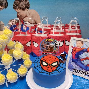 The Baking Fool - Spiderman Chocolate cake and Lemon Blast cupcakes - Custom Cakes Near Me - Garden Grove, California