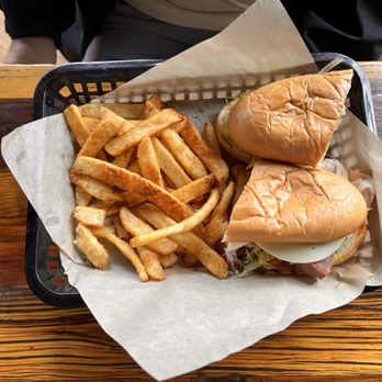 MTN Prime - The Clucker Burger with Fries - Steakhouses Near Me - Idaho Springs, Colorado MTN Prime - The Clucker Burger with Fries - Steakhouses Near Me - Idaho Springs, Colorado
