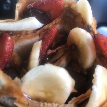 T-Swirl Crepe - The Perfect Crepe ! 1. Banana Chocolate Crepe NO Granola w/ Strawberries & Double Pearls - Desserts Near Me - Bayside, New York