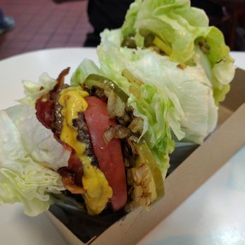 Carneys - Lettuce wrapped double bacon cheeseburgers with tons of pickles, mayo, grilled onions and tomato. Damn tasty! - Burgers Near Me - Studio City, California Carneys - Lettuce wrapped double bacon cheeseburgers with tons of pickles, mayo, grilled onions and tomato. Damn tasty! - Burgers Near Me - Studio City, California