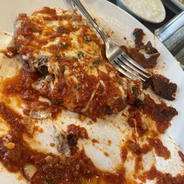 Light sauce...I eat half was hungry...but not enough to eat the rest...
