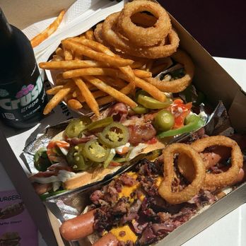 Pink's Hot Dogs - Grape crush, LA Street Dog, and Back to back dog - Hot Dogs Near Me - Los Angeles, California