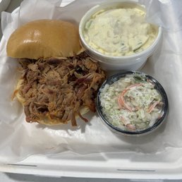 Pulled pork with coleslaw and potato salad