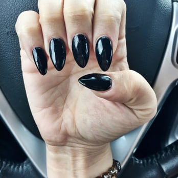 Captivate Nail Spa - Black almond shaped gel acrylics by Eric. Perfect job. - Nail Salons Near Me - Fullerton, California Captivate Nail Spa - Black almond shaped gel acrylics by Eric. Perfect job. - Nail Salons Near Me - Fullerton, California