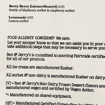 Ben & Jerry’s - Sorbet flavors Food Allergy Concerns - Ice Cream & Frozen Yogurt Near Me - Williamsburg, Virginia