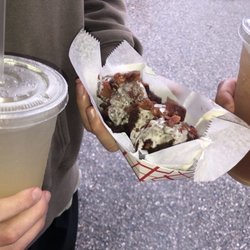 The Moose Kaboose Tavern - Lemonade, maple bacon apple fritters, maple syrup lemonade (left to right)