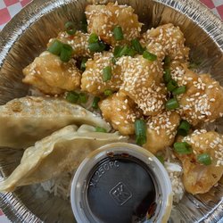 Daily specials-(honey sesame chicken with potstickers and house made teriyaki pictured)