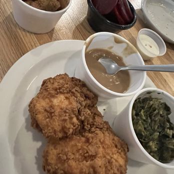 Dale's - Chicken fried chicken 1 Meat and 3 Vegetables Plate Inc turnip greens beets and okra. I loved the tomatillo horseradish sauce too! - Southern Near Me - Southaven, Mississippi