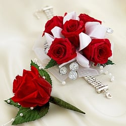 Flowers By Robert Taylor - 5 smallerrose corsage & boutonniere to match.This is priced for you to order both pieces together only. $$ 69.99 Gem bracelet is extra. #C2