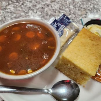 The Original Mel's Diner - Beef and barley soup with cornbread and crackers - Diners Near Me - Verdi, Nevada The Original Mel's Diner - Beef and barley soup with cornbread and crackers - Diners Near Me - Verdi, Nevada