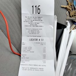 the receipt for the restaurant