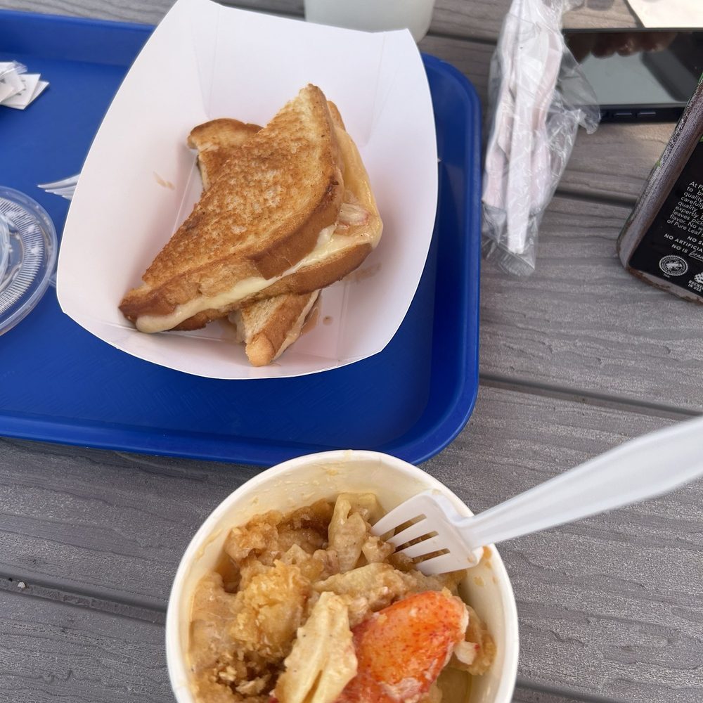 Chipman's Wharf - 2024 mac and cheese with only that 1 piece of lobster and grilled cheese- notice not gooey and full of lobster as previous year. - Seafood Markets Near Me - Milbridge, Maine