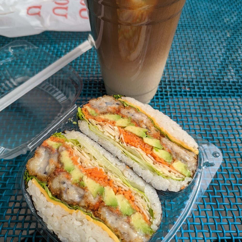 969 NYC Coffee - Fried oyster sandwich with avocado and soy milk vanilla latte - Coffee & Tea Near Me - Jackson Heights, New York