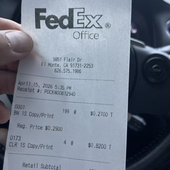 FedEx Office Print & Ship Center - Receipt - Printing Services Near Me - El Monte, California FedEx Office Print & Ship Center - Receipt - Printing Services Near Me - El Monte, California