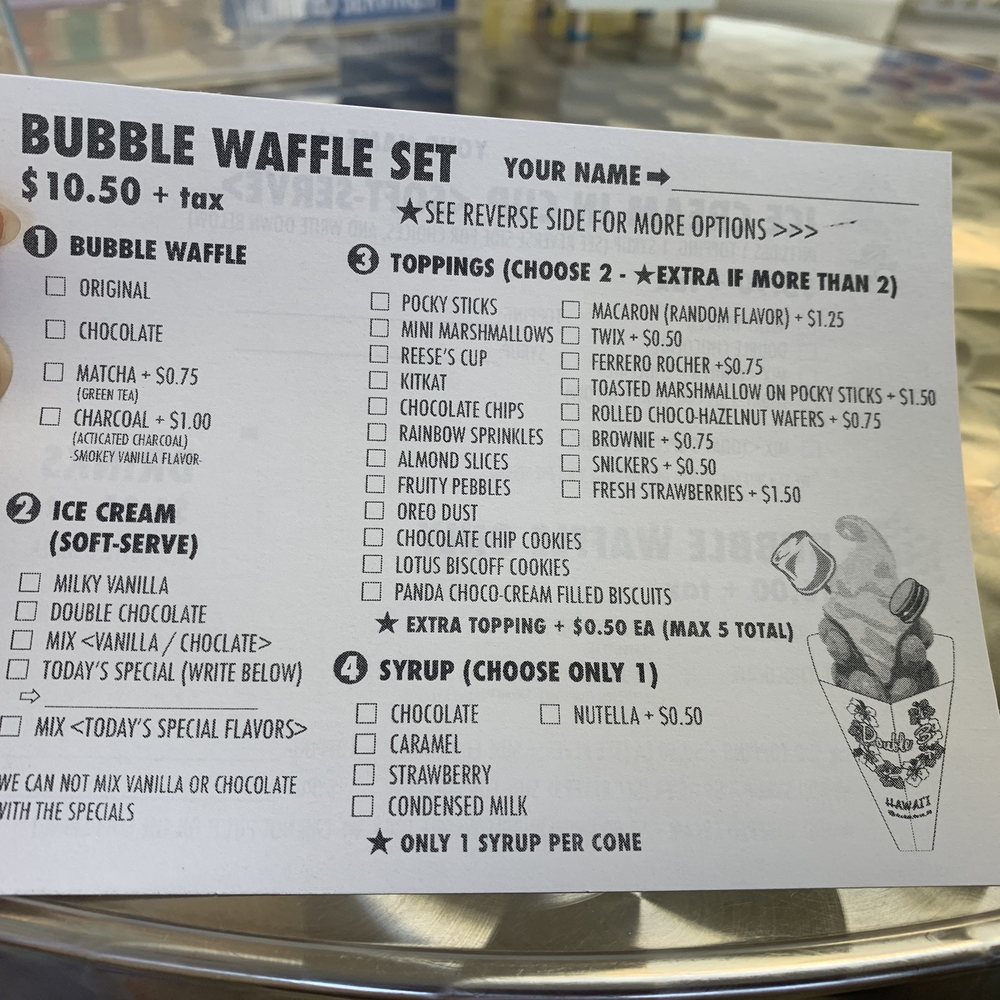 Double Three - Menu as of 1/29/2023 - Ice Cream & Frozen Yogurt Near Me - Honolulu, Hawaii Double Three - Menu as of 1/29/2023 - Ice Cream & Frozen Yogurt Near Me - Honolulu, Hawaii