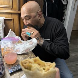 Happy Hubby and me about to bite into my wrap‼
