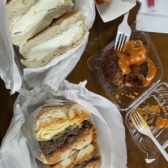 Between the Bagel - Everything bagel with cream cheese, Seoul Meets Bagel (SMB), Ben's balls - Bagels Near Me - Astoria, New York
