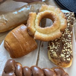 Hermiston Donut Shop - Maple bar, chocolate twist, pb bar, old fashion donut, and hotdog bun